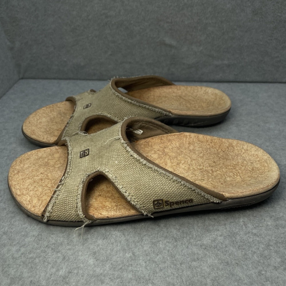Spenco Kholo Men's 7 Wide Orthotic Slide Sandals Tan Comfort Arch Support Casual